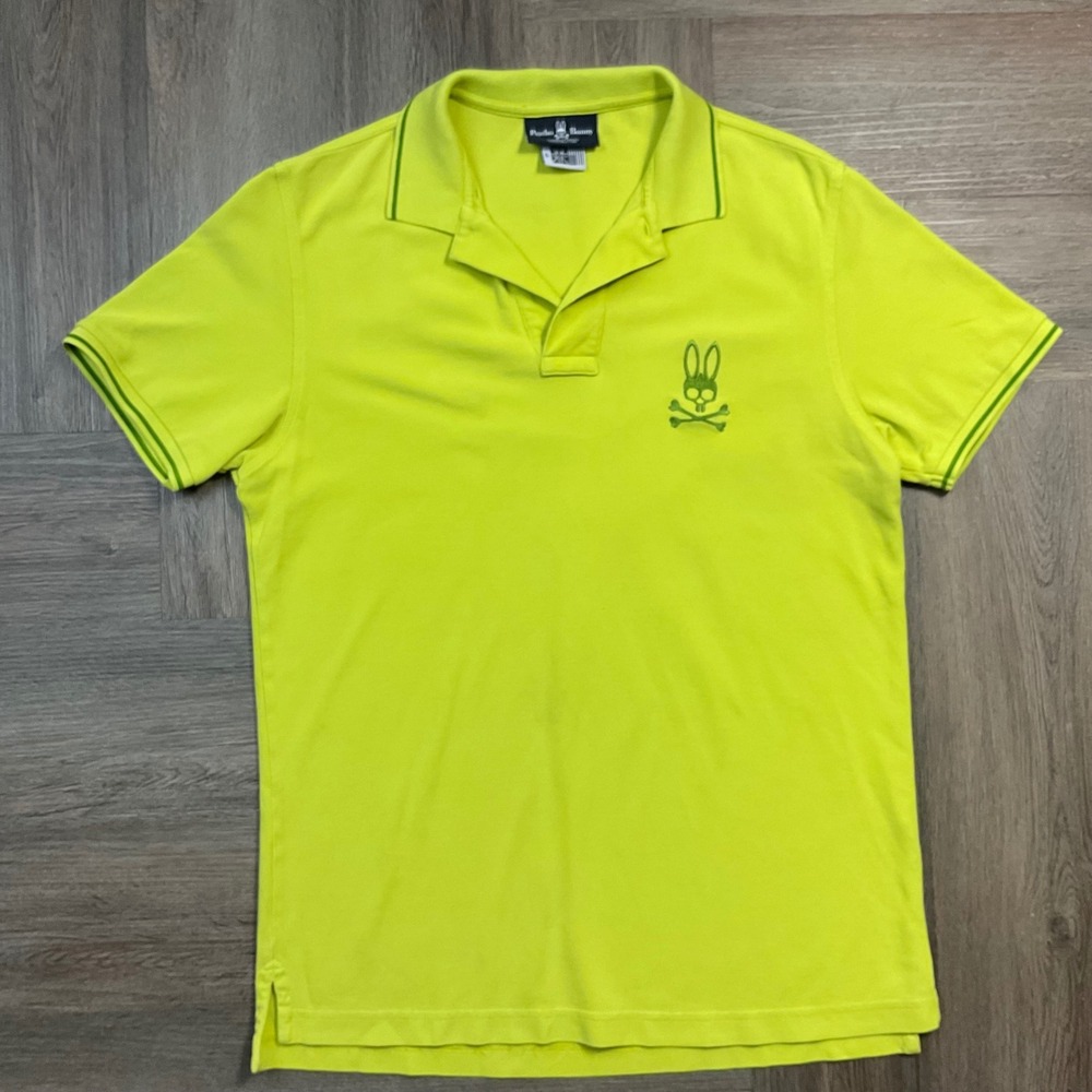 Psycho Bunny Polo Shirt Mens 5 Medium Neon Yellow Embroidered Logo Golf Y2K - Picture 1 of 7